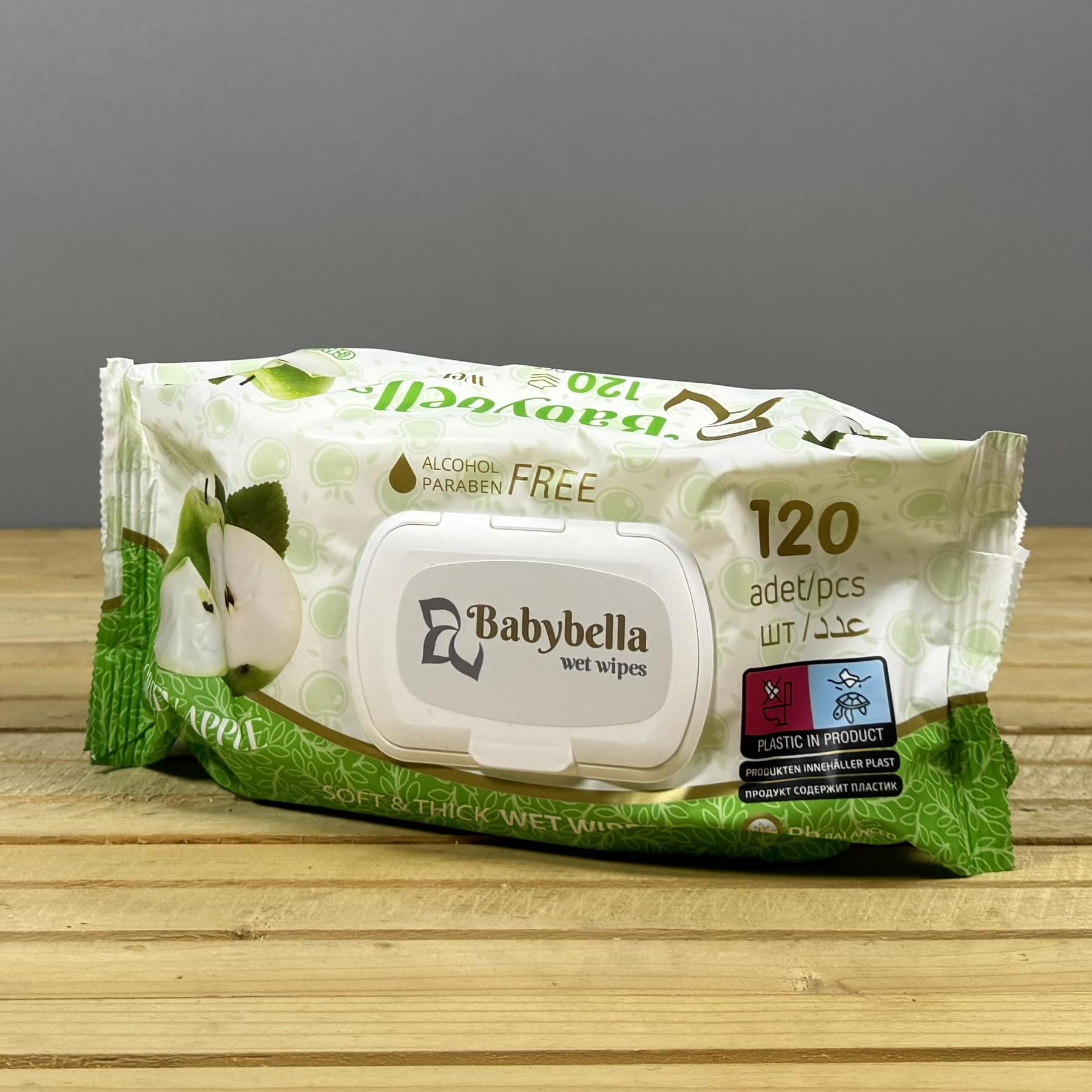 Вологі серветки клапан Babybella Soft&thick Яблуко - 120 шт.